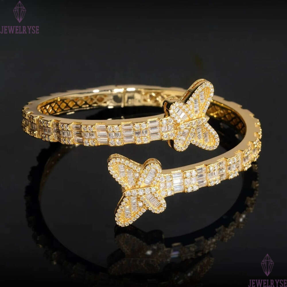 Iced Out Sterling Silver 925 Hip Hop Jewelry VVS Moissanite Diamond Bracelet Bangle Men