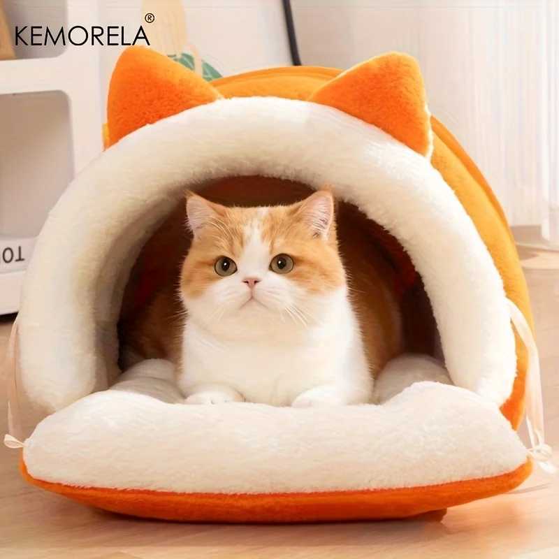 KEMORELA New For Cat Ear Cat Bed -Soft Semi Winter-Enclosed Pet Nest with Non-Slip Bottom Windproof Warm Removable Washable M251217
