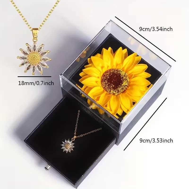 Dainty Stainless Steel Necklace Plated Zircon Daisy Sunflower Pendant Necklace with Sunflower Gift Box For Women Girls Jewelry G251217