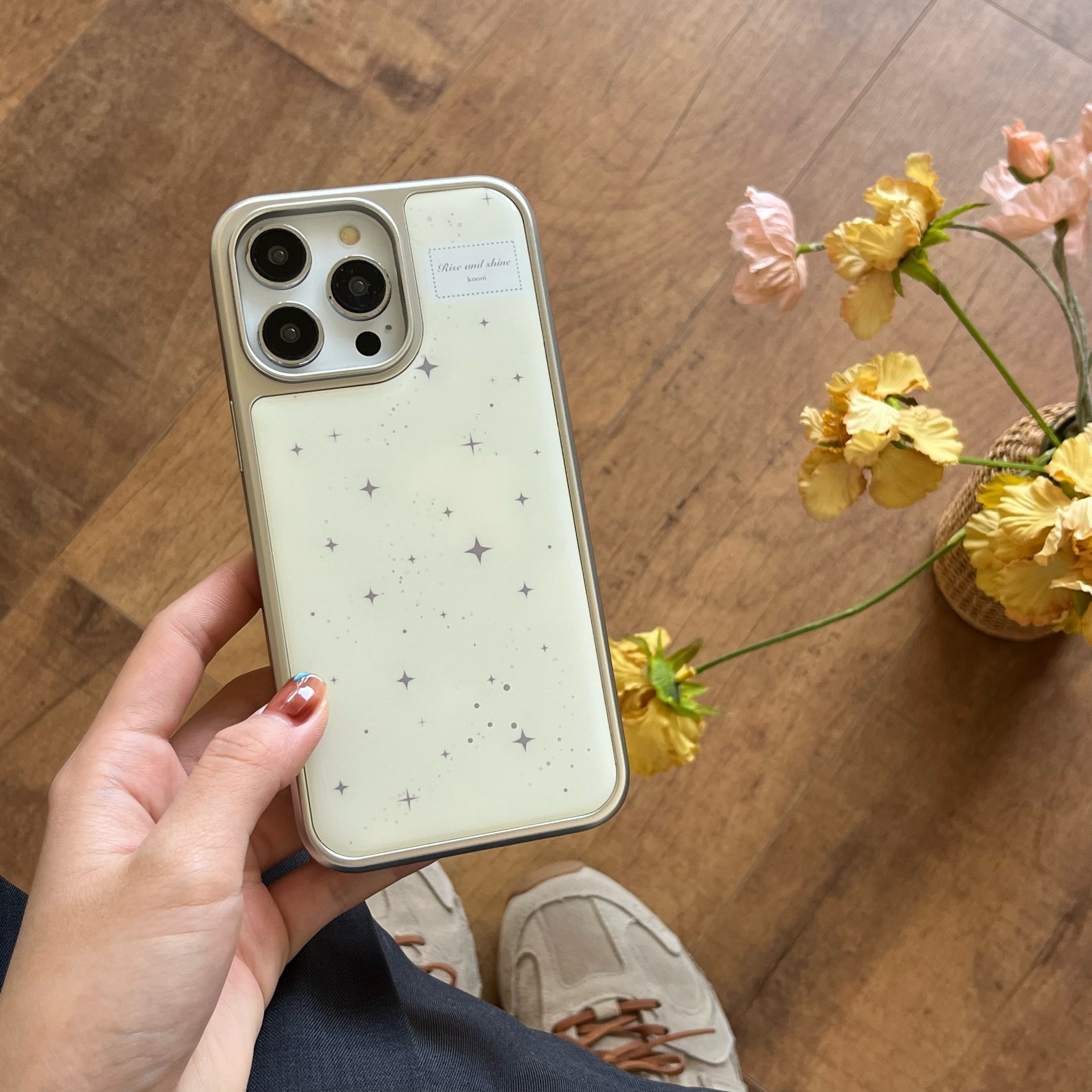 Ins Niche Star Compatible iPhone 17 Apple 16 Pro Max Electroplated Edge High-end 15 Epoxy Phone Case