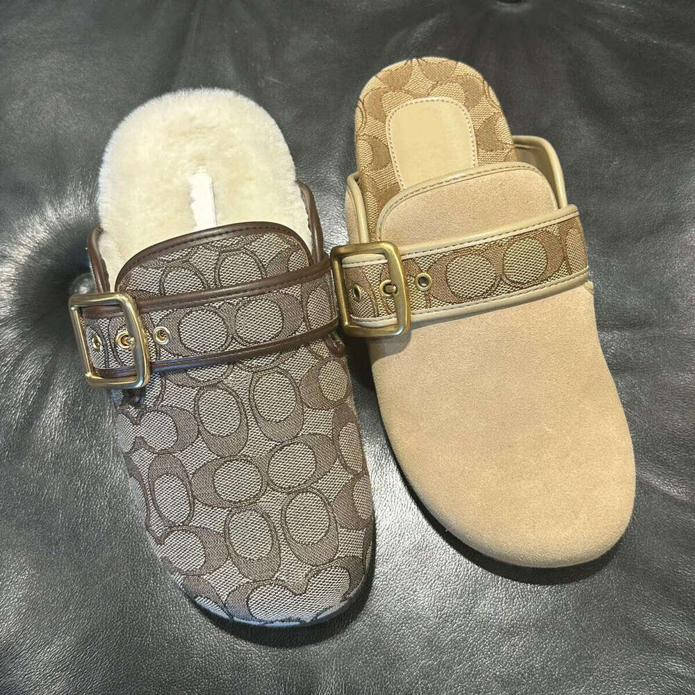 Designer Archival Buckle Clogs Ashton Clog Loafers Slippers Fur Suede Fall Summer Beach Flats Sandals Genuine Leather Slide Casual Women Pattern Printed Crescent