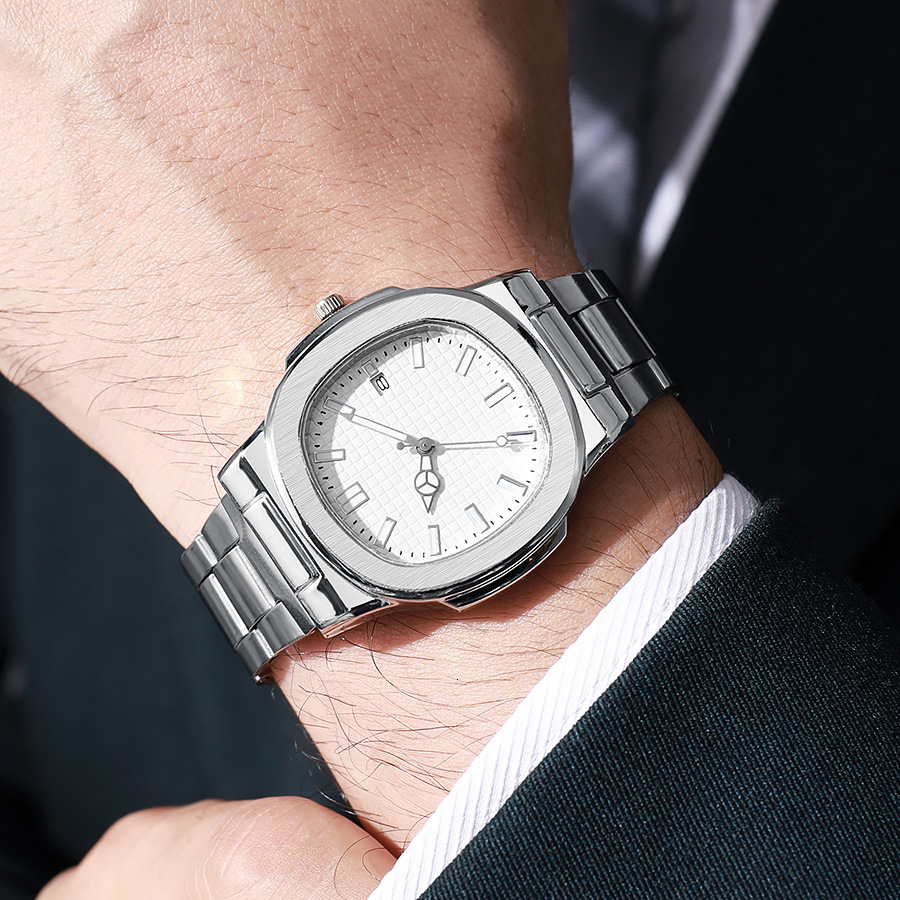 2025 New Square Sports Calendar Steel Band Watch Men's Steel Band Quartz Wristwatch Manufacturer Wholesale