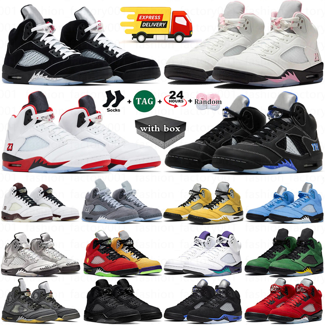 With box 5 5s Mens Basketball Shoe Grape Black Metallic Fire Red Medium Soft Pink Georgetown Navy Dawn Concord Racer Blue Raging Bull men Sneakers Outdoor Trainer 2025