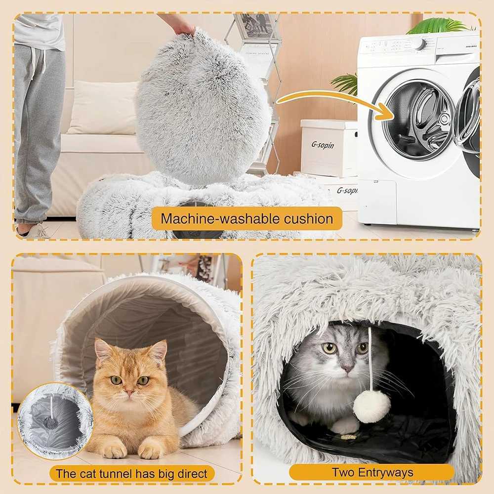 Winter New Arrival Plush Cat Tunnel Bed Foldable Two-in-One round Warmth Pet Nest Thickened Cozy Cuddly Cat Hideaway M251217