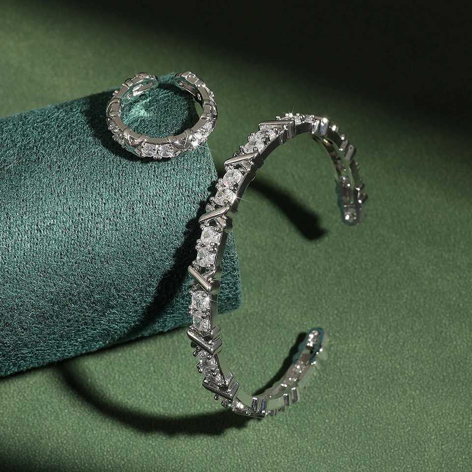 ZAKOL Fashion X Cross Zircon Rings for Women Gorgeous Wedding Engagement Party Jewelry Set Factory Wholesale M251217