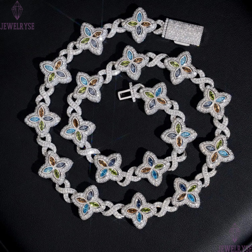 Fashion Design Infinity Link Clover Bracelet Pass Diamond Tester S925 Colored Marquise Moissanite Diamond Clover Cuban Bracelet