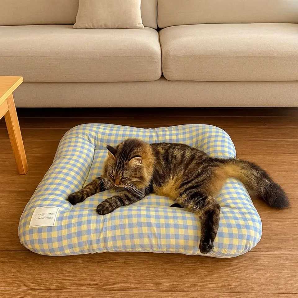 Breathable Warm Dog Bed Pad Macaron Non-slip Plaid Dog Cushion Soft Comfortable Cat Mat Autumn M251217