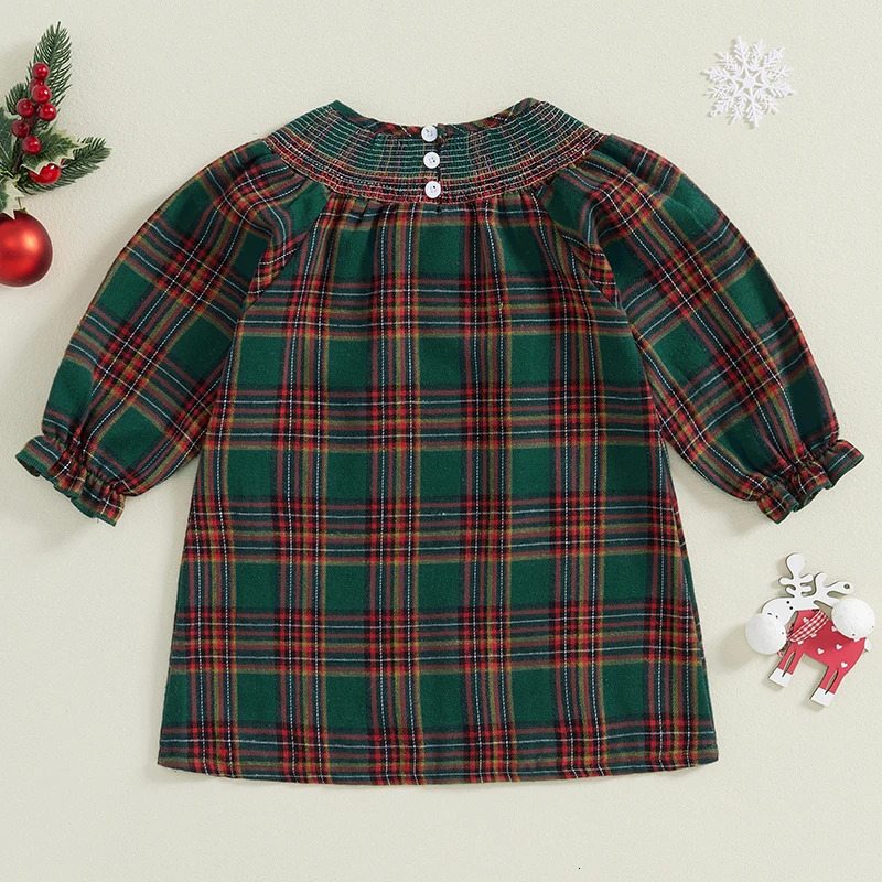 Toddler Baby Girl Christmas Outfit Long Sleeve Ruffle Santa Claus Embroidery Dress Smocked Princess Dress Playwear 251212