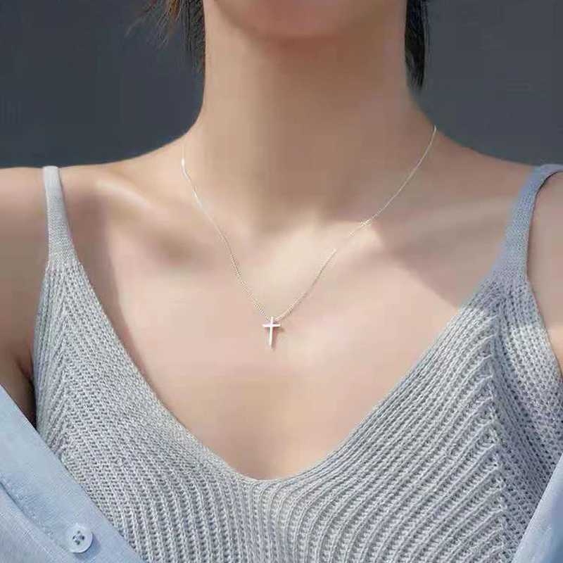 925 Sterling Silver Female Cross Pendants Smooth Cross Pendant Necklace Jewelry For Women Wedding Gift G251217