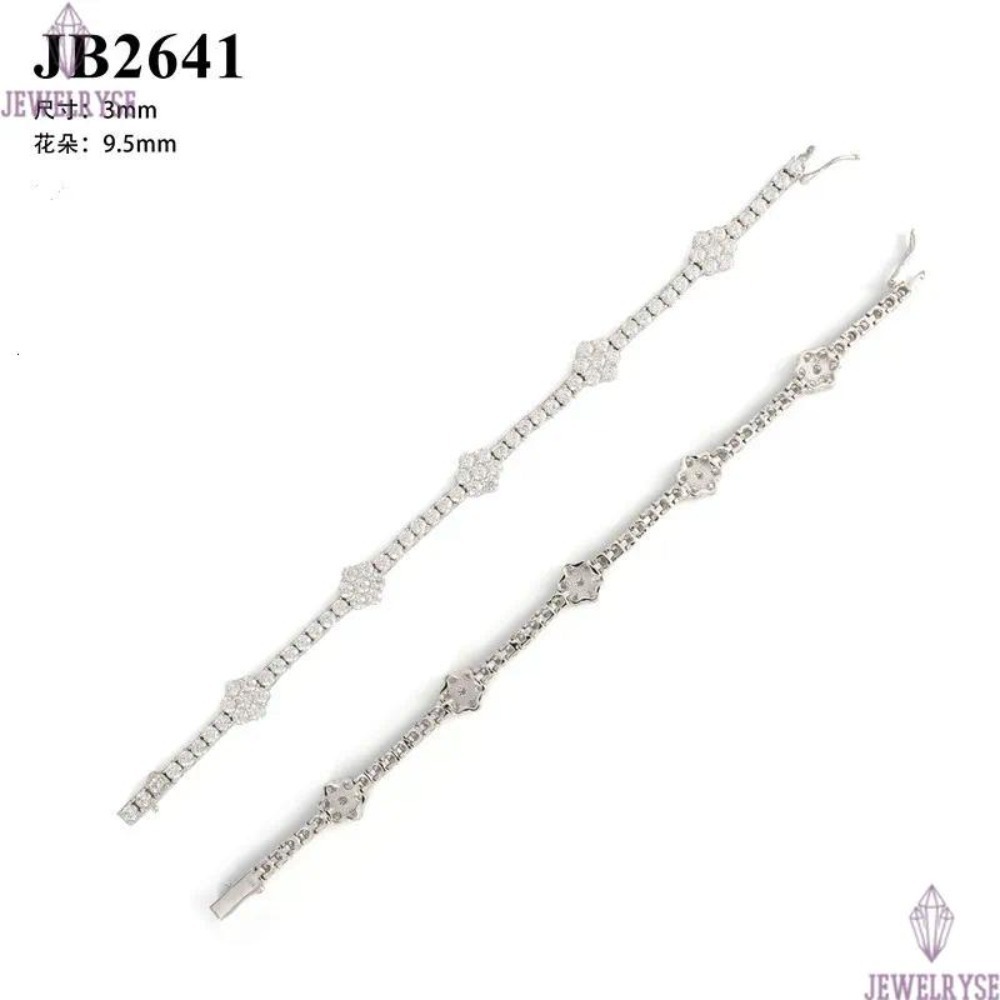 New S925 Silver D 3mm Moissanite Flower Tennis Chain Mens and Womens Hip Hop HIPHOP Bracelet