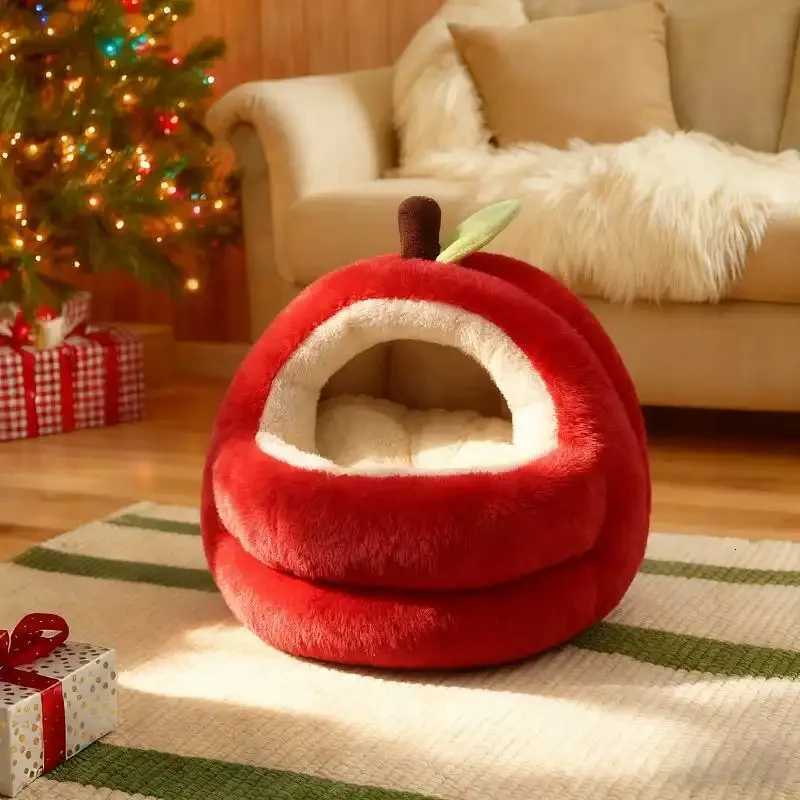 Apple Cat Bed Warm Pet House Kitten Cave Cushion Cat House Warm Sleeping Dog Basket Tent Small Dog Mat Supplies For Christmas M251217