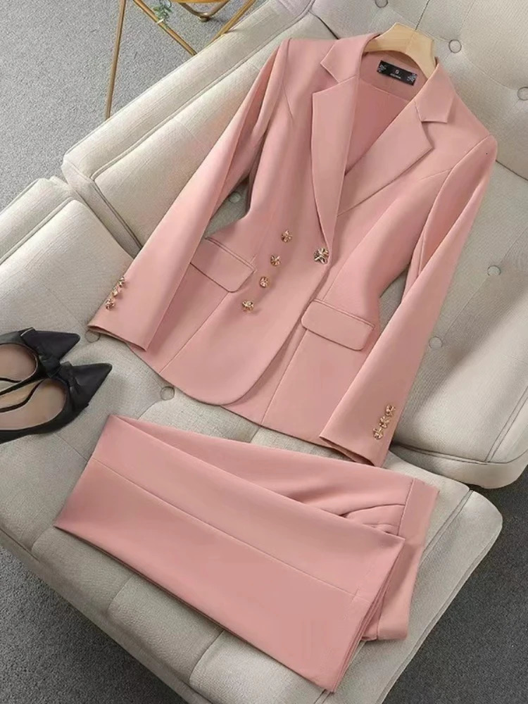 Fashion Temperament Executive Suit Solid Color Twopiece Pant Suits Set Business Commuting Professional Trousers Ladies 251211