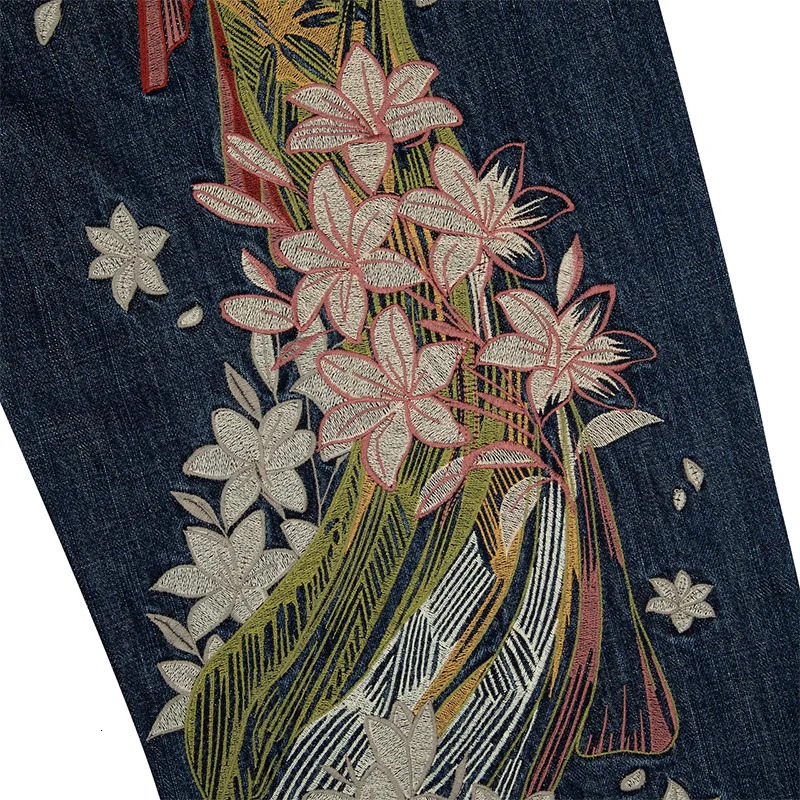 Japanese Kimono Girl Floral Embroidery Vintage Artistic High Waist Wide Leg Jeans Y2K Men Women Casual Fashion Streetwear 251213