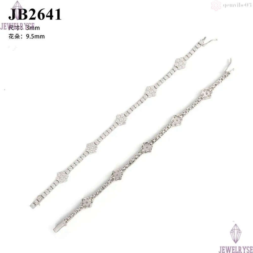 New S925 Silver D 3mm Moissanite Flower Tennis Chain Mens and Womens Hip Hop HIPHOP Bracelet