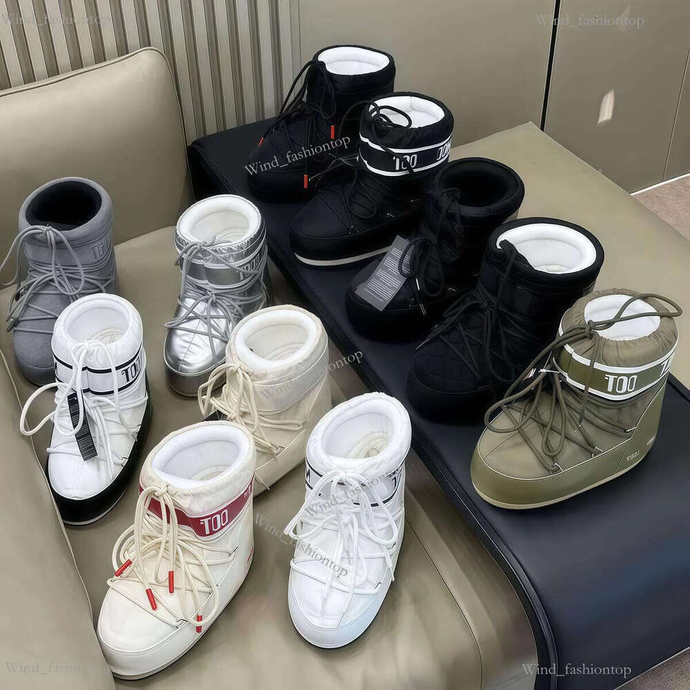 High version designe shoes moo Colourblock Nylon Snow Fleece Lace-Up Suede Boots Mini Pink Casual Platform winter ski boots Multiple color options