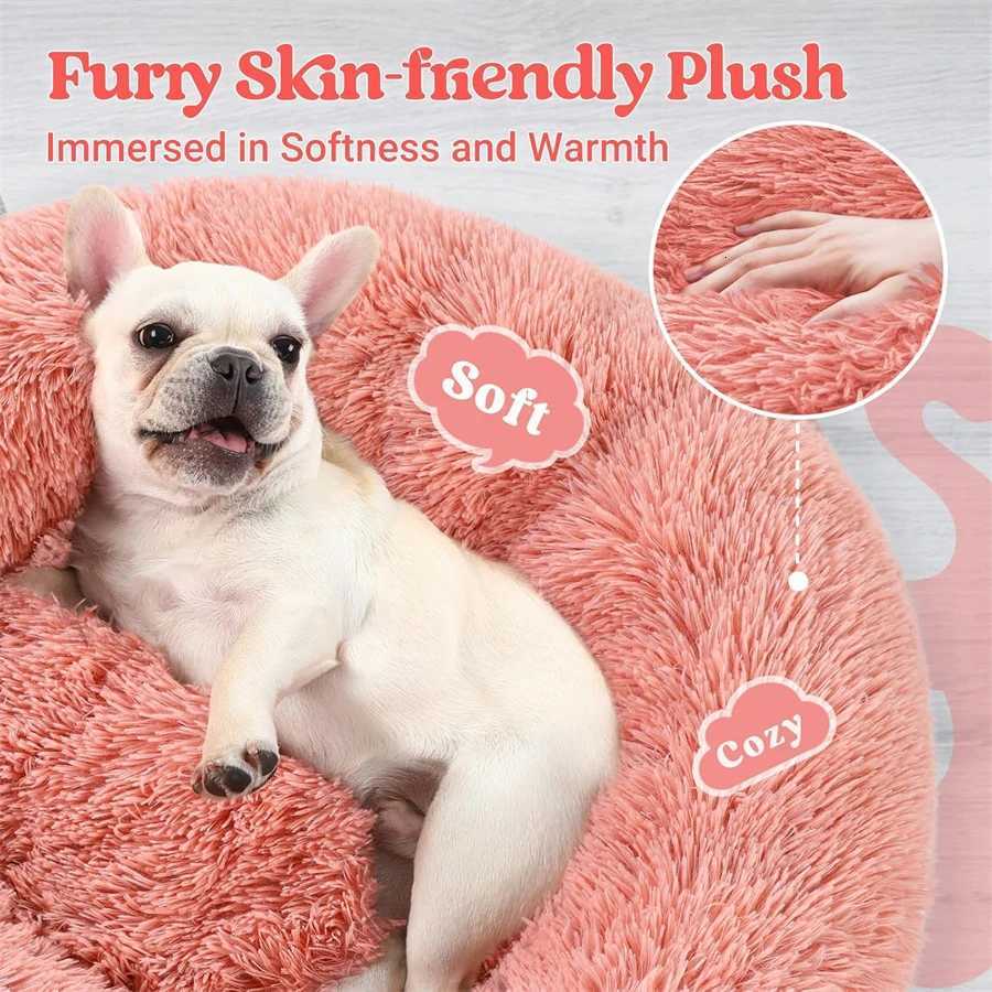 Soft Long Plush Cat House Beds dog Calm Warm Faux Fur Bed Donut Round Comfortable Sleeping Bed Washable for Small Medium Dog Cat M251217