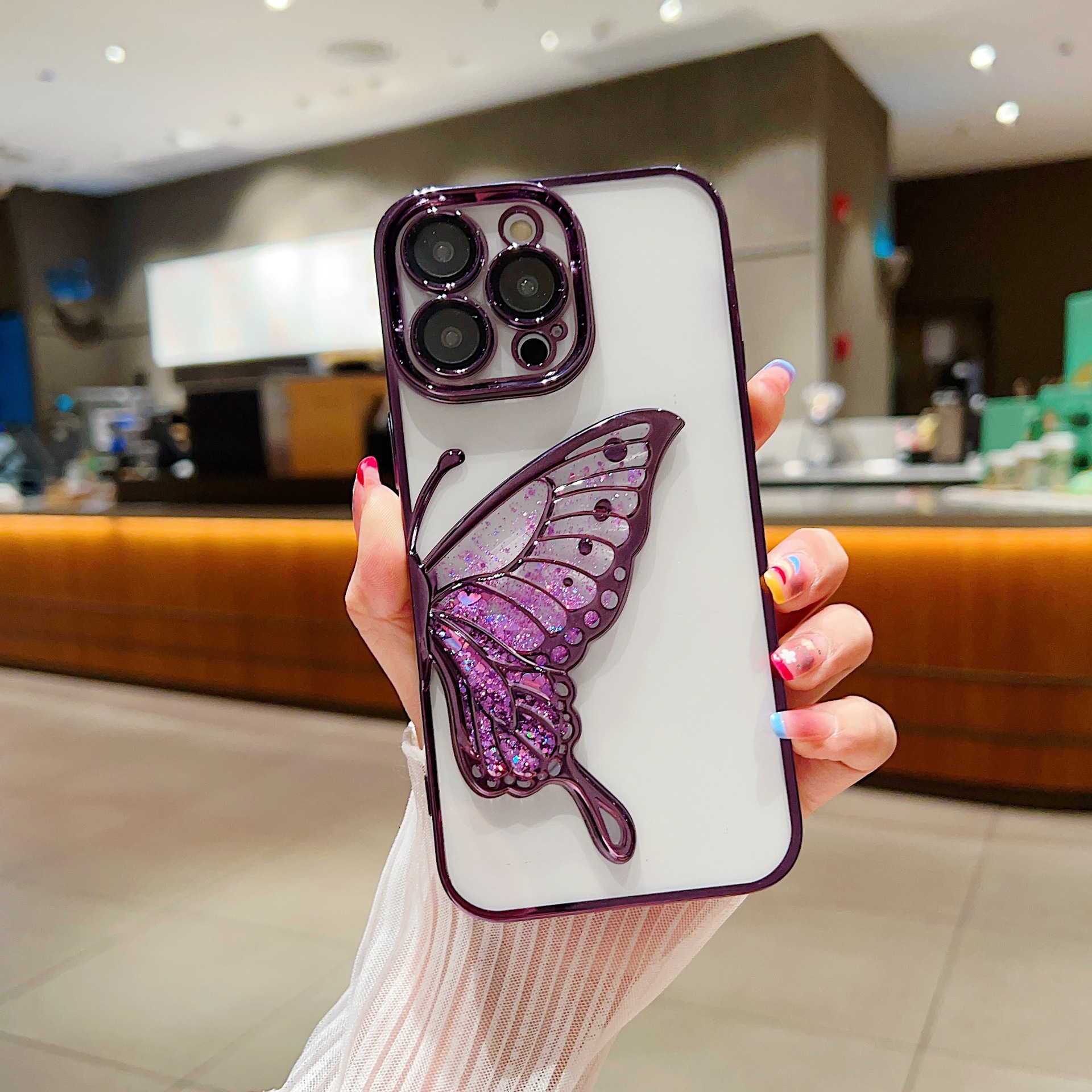 3D Flowing Sand Butterfly Case for Apple 17 Pro Max iPhone 16 Glitter 15 Electroplated 14 High-end Feel