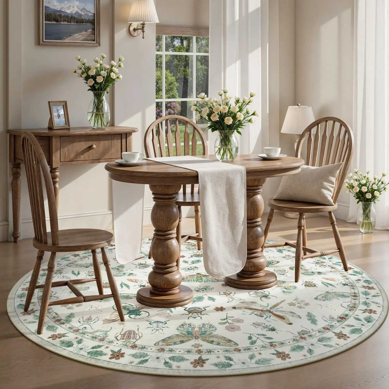 Washable Round Area Rug Soft Round Rugs Non-Slip Boho Large Circle Carpet for Bedro Living Ro Y251216