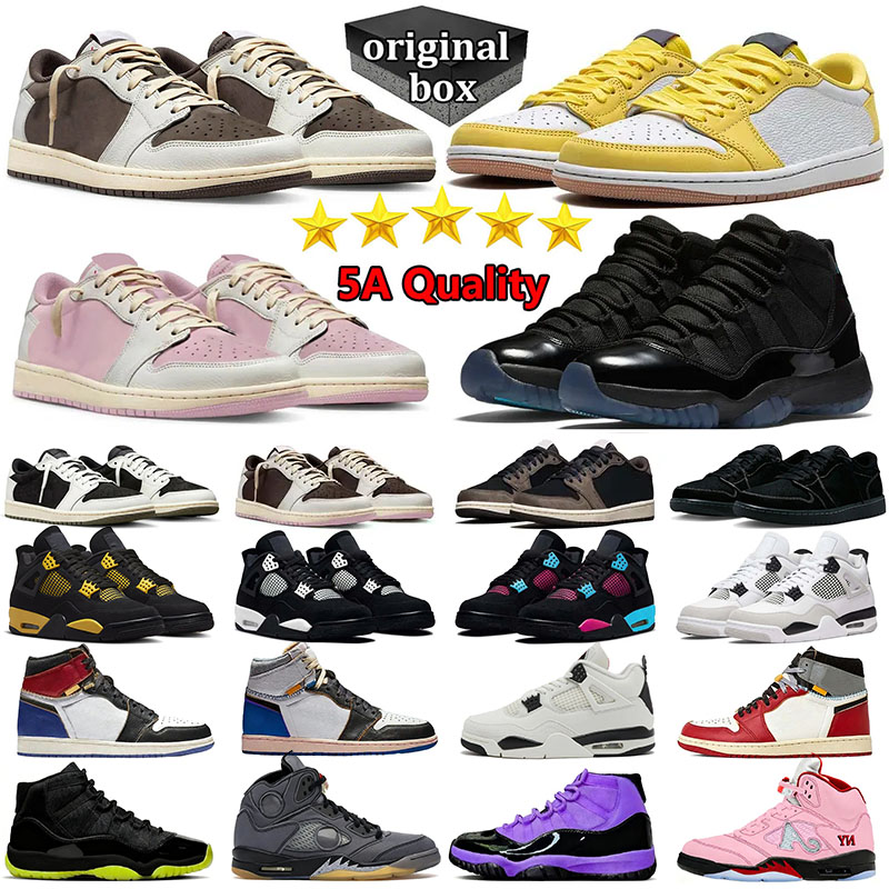 With Box Designer Casual Shoes 5A+Quality 1s Chicago 11s gamma blue Reverse Mocha Black Cat 4s Basketball shoe genuine leather Womens Mens Sports Sneakers Size 36-47