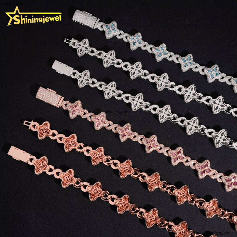 15mm Iced Out Hip Hop Jewelry Bracelet 925 Sterling Silver Marquise Diamond VVS D Moissanite Cuban Chain Clover Necklace