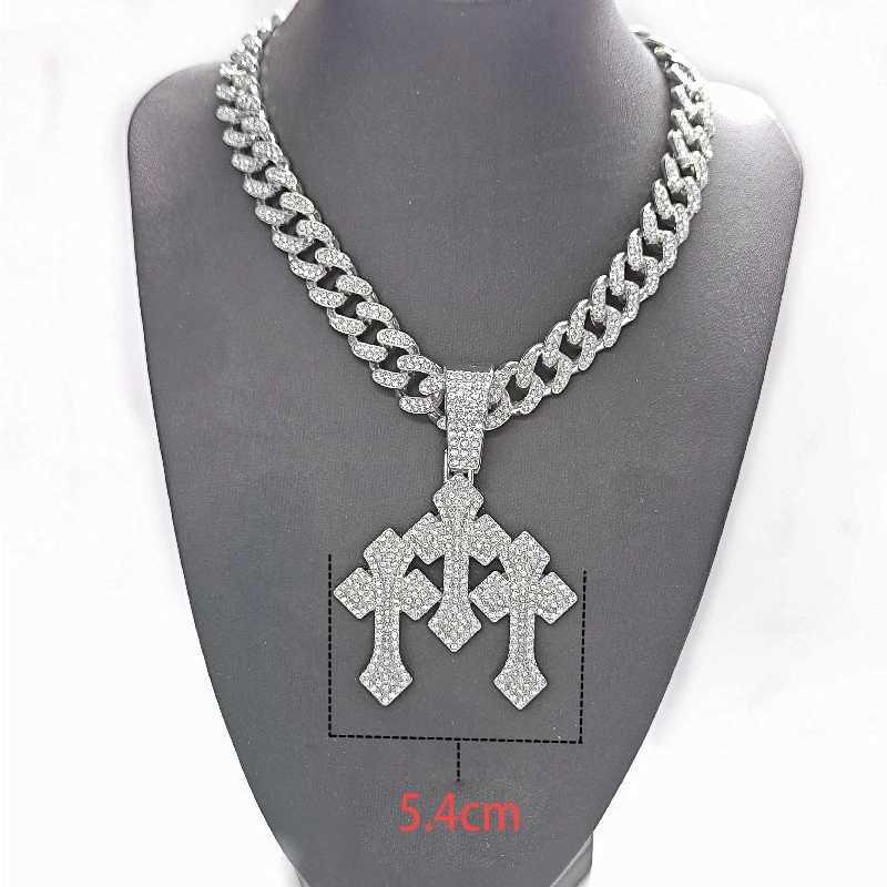 New Iced Out Stacked Crosses Pendant Necklaces for Men With 13mm Cuban Chain Hip Hop Cross Rhinestone Jewelry pendant Gift G251217