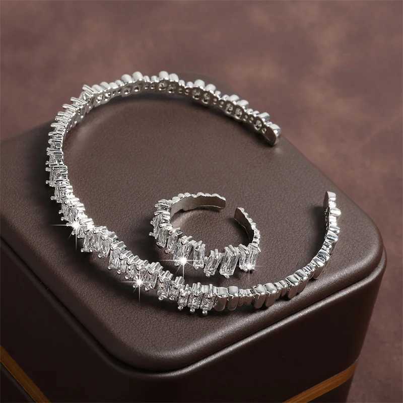 ZAKOL Fashion Adjustable Open Bangle Ring Wedding Jewelry Sets for Women Elegant Shiny AAA Cubic Zirconia Accessories Gift M251217