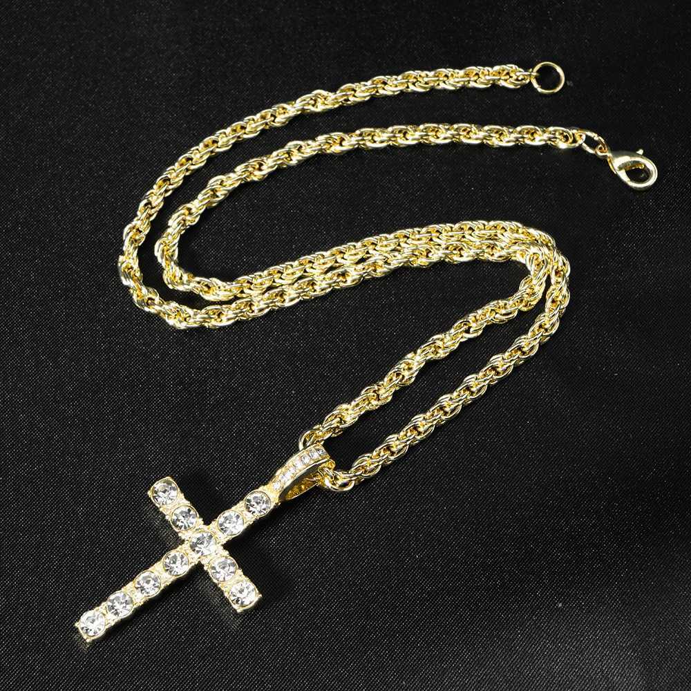 Hip Hop Iced Out Cross Pendant Necklace Strap 4mm Zircon Tennis Chain Men Women Sparkling Necklace Punk Jewelry Fashion Gift G251217