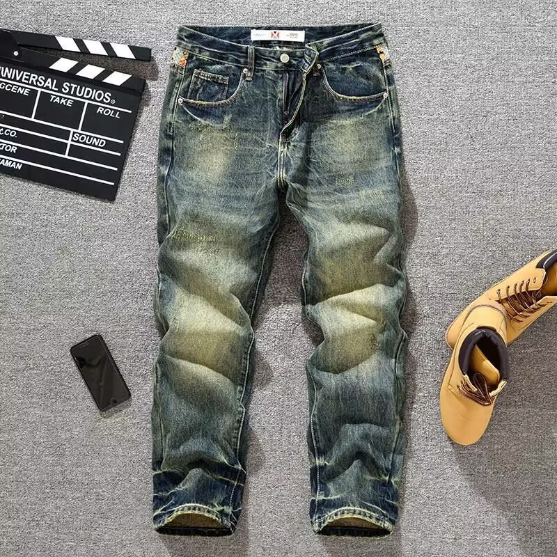 WOZK New style jeans men's pants slim fit high stretch denim leggings men's clothing versatile spring big pocket fashion designer jeans retr