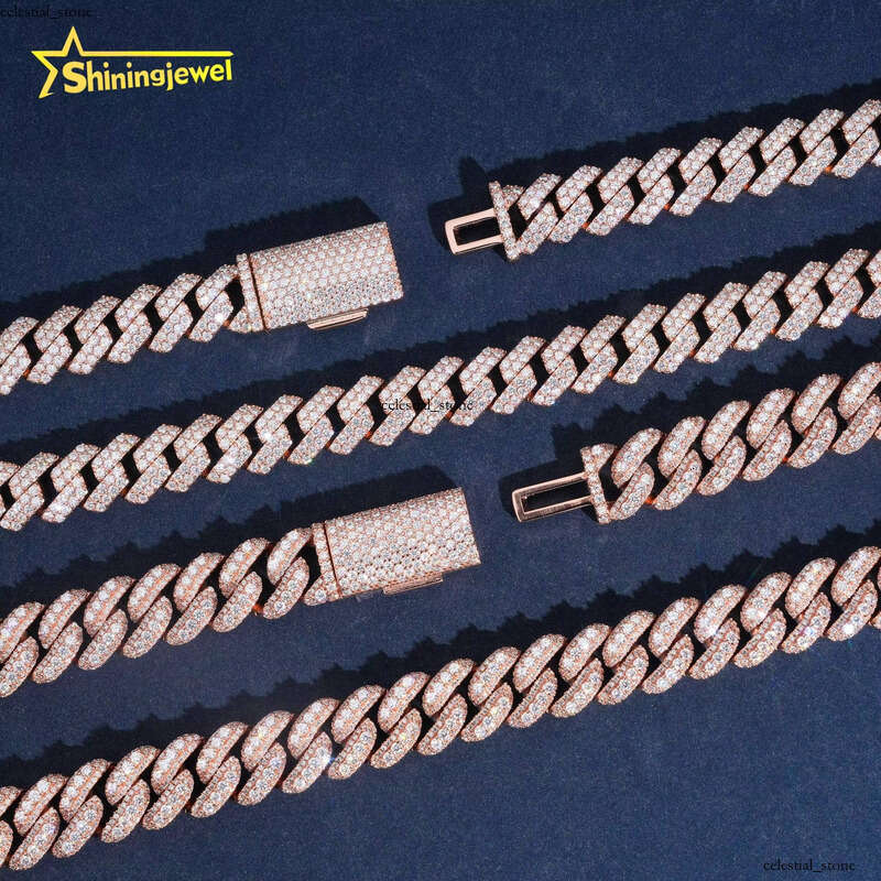 12mm 13mm Solid Sier Hip Hop Jewelry Iced Cuban Chain Silicon Stone Passed Tester