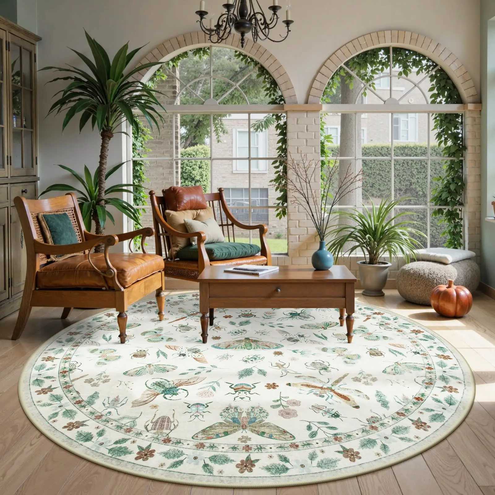Washable Round Area Rug Soft Round Rugs Non-Slip Boho Large Circle Carpet for Bedro Living Ro Y251216