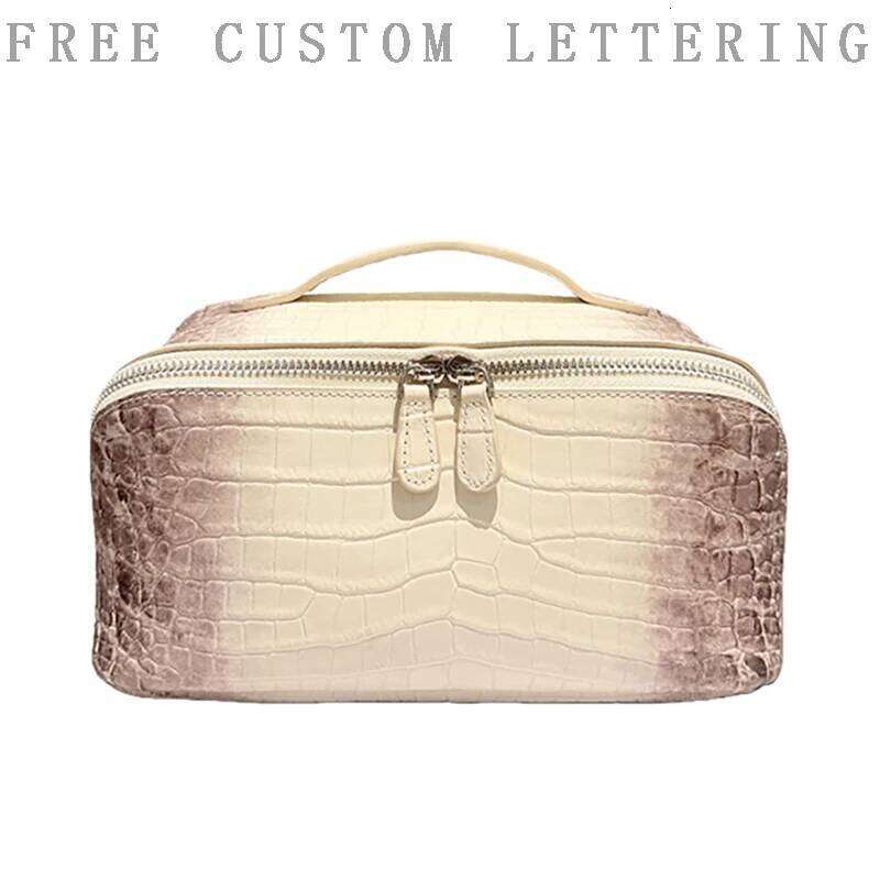 Genuine Leather Stone Makeup For Women New Himalayan Crocodile Pattern Cowhide Travel Toiletry Storage Cosmetic Bag St251217