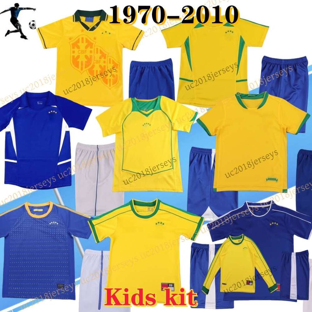 Kids kit 1970-2010 Brasil Vintage jersey ROMARIO BraziLS CARLOS Ronaldinho Ronaldo KAKA Children 70 94 98 02 04 06 08 10 PELE boys Retro soccer jerseys Long sleeves