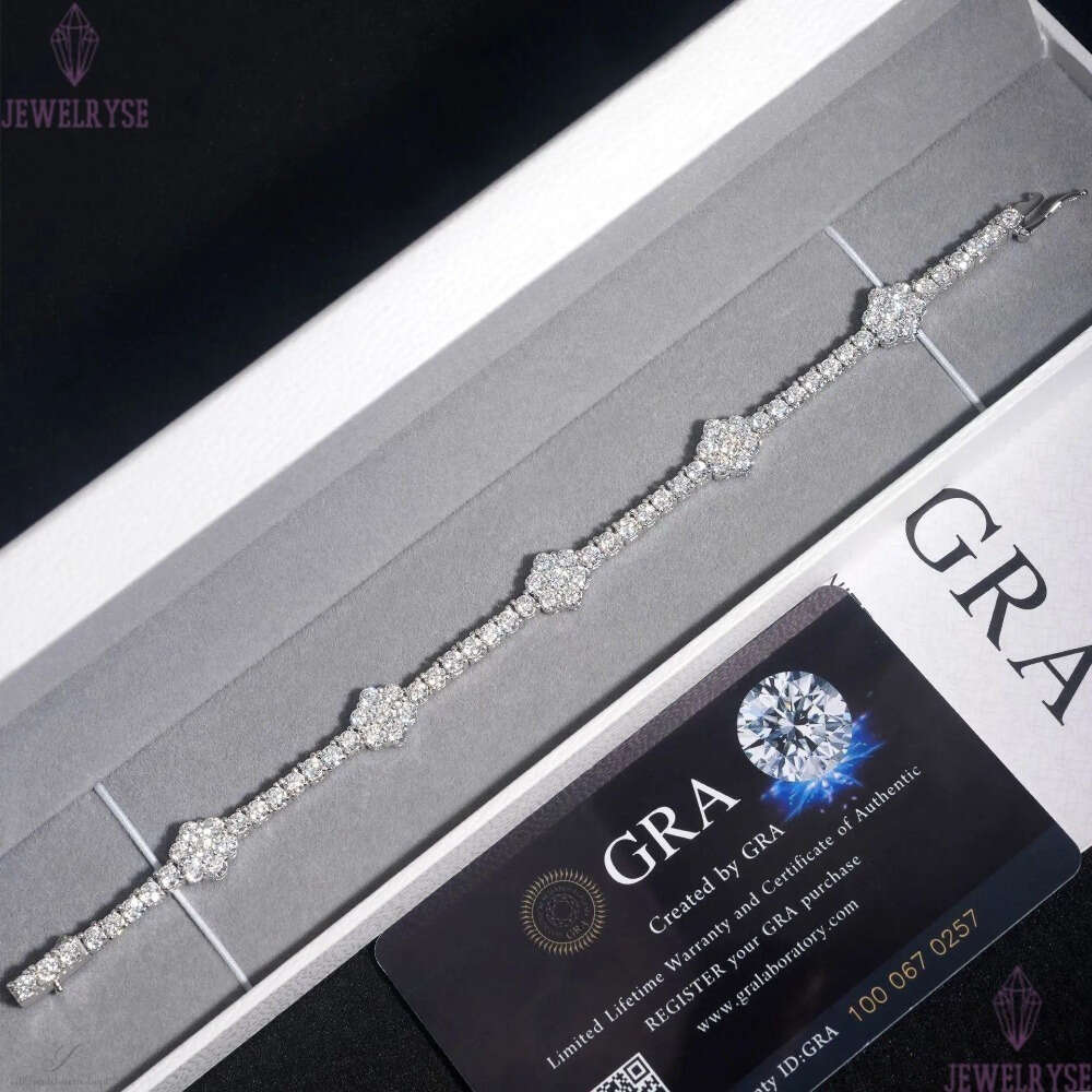 New S925 Silver D 3mm Moissanite Flower Tennis Chain Mens and Womens Hip Hop HIPHOP Bracelet