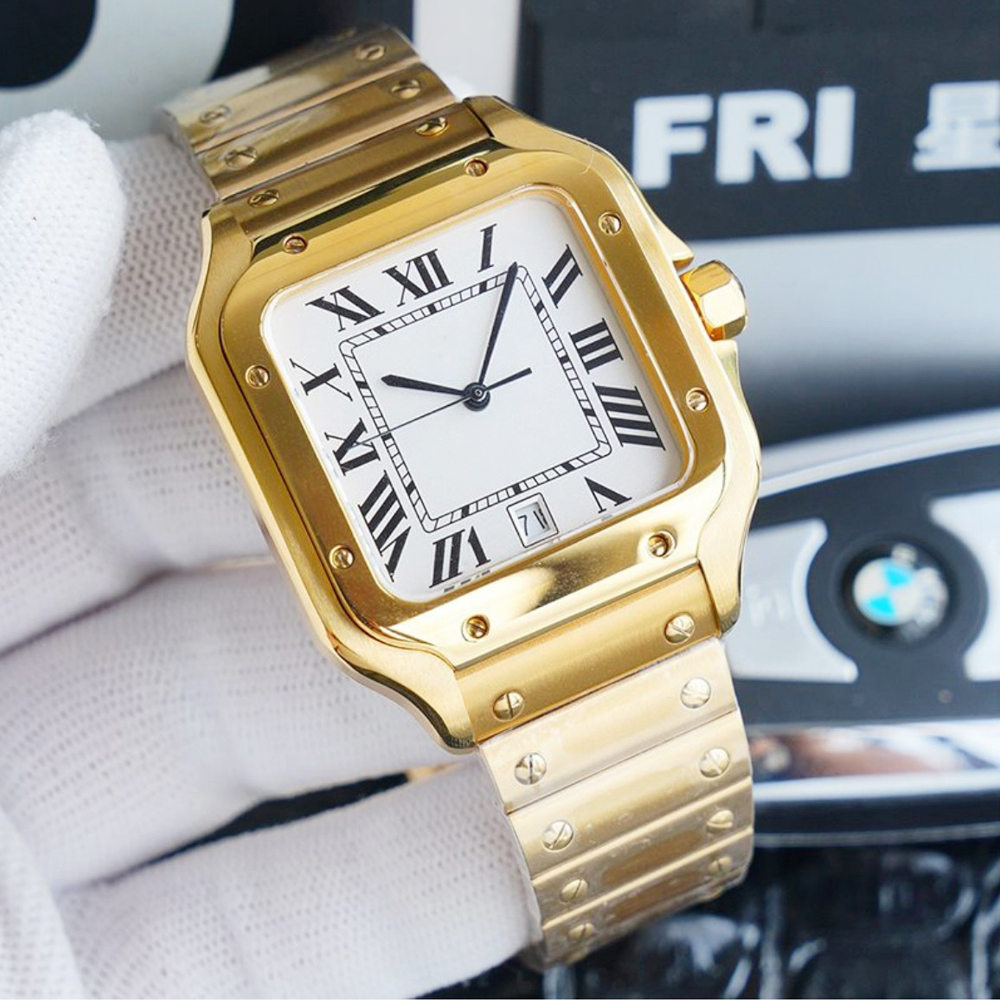 Mens luxury square watch Yellow Gold automatic mechanical watches 40mm luminous needles waterproof orignal box and papers