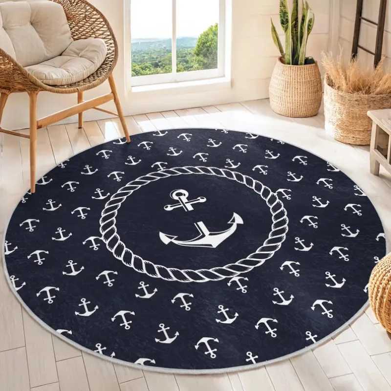 Sailboat Shadow Round Carpet Nautical White Sail Circle Mat Modern Decor Anti Slip Rug for Living Ro Bedro Hallway Doormat Y251216