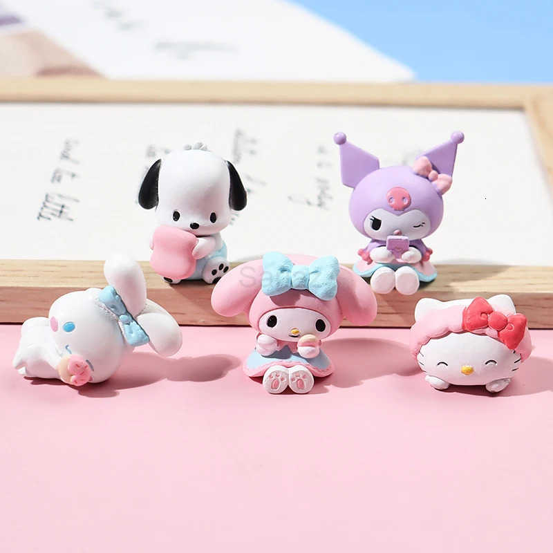 Sanrio 5Pcs-Set Cinnamoroll Anime Figure Pochacco Kuromi Pom Purin Hello Kitty Action Figure Toys Model Doll My Melody Gifts H251217