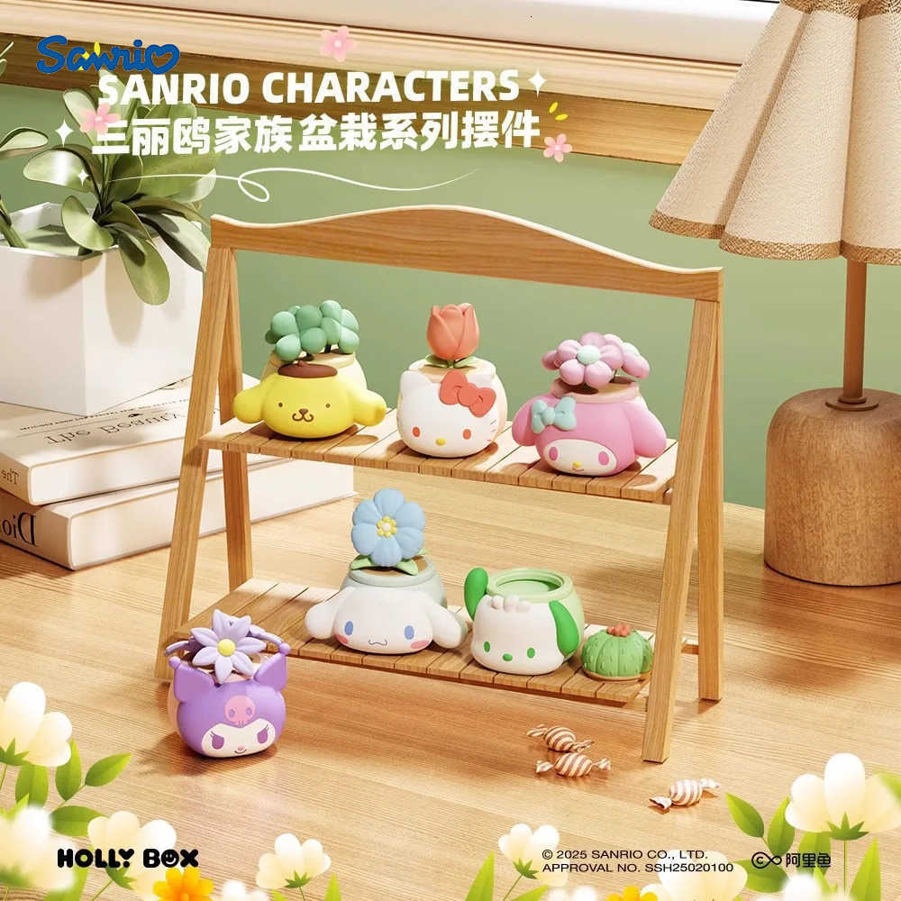 Sanrio Family Flowerpot Planting Blind Box Ornaments Kuromi Hello Kitty Desktop Doll Figure Trend Toys ChildrenS Birthday Gifts H251217
