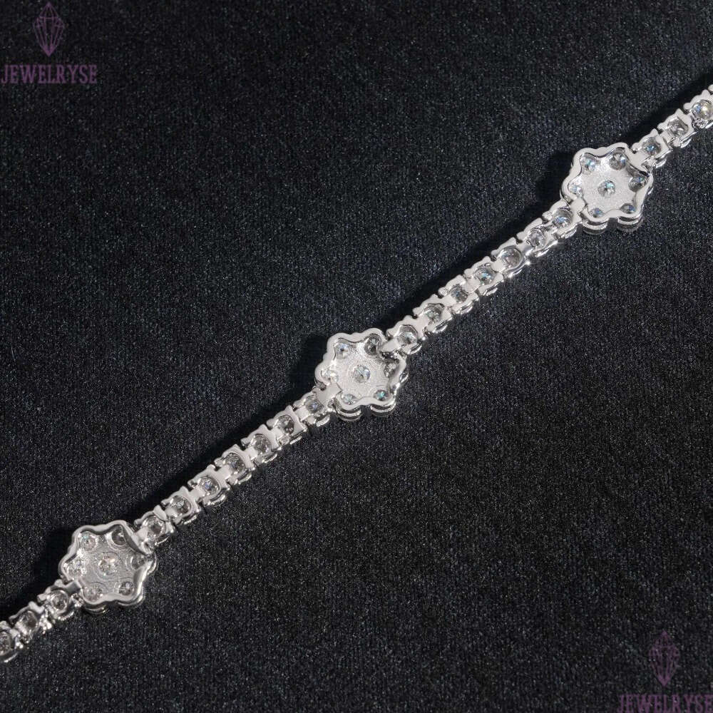 New S925 Silver D 3mm Moissanite Flower Tennis Chain Mens and Womens Hip Hop HIPHOP Bracelet