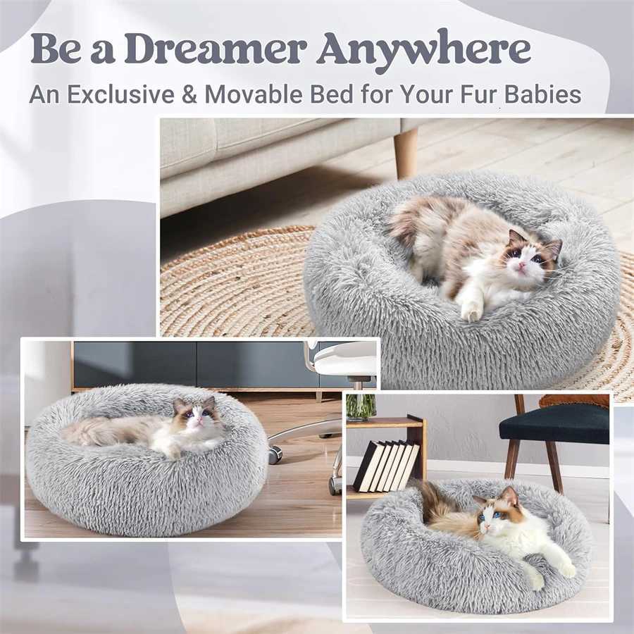 Soft Long Plush Cat House Beds dog Calm Warm Faux Fur Bed Donut Round Comfortable Sleeping Bed Washable for Small Medium Dog Cat M251217