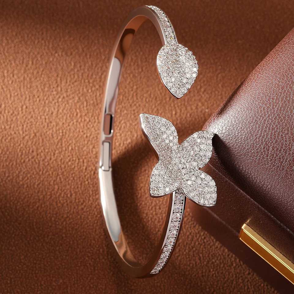 ZAKOL Graceful Leaves Both End of Open for Women Elegant Bride Shiny Micro-set Zircon Engagement Wedding Jewelry M251217