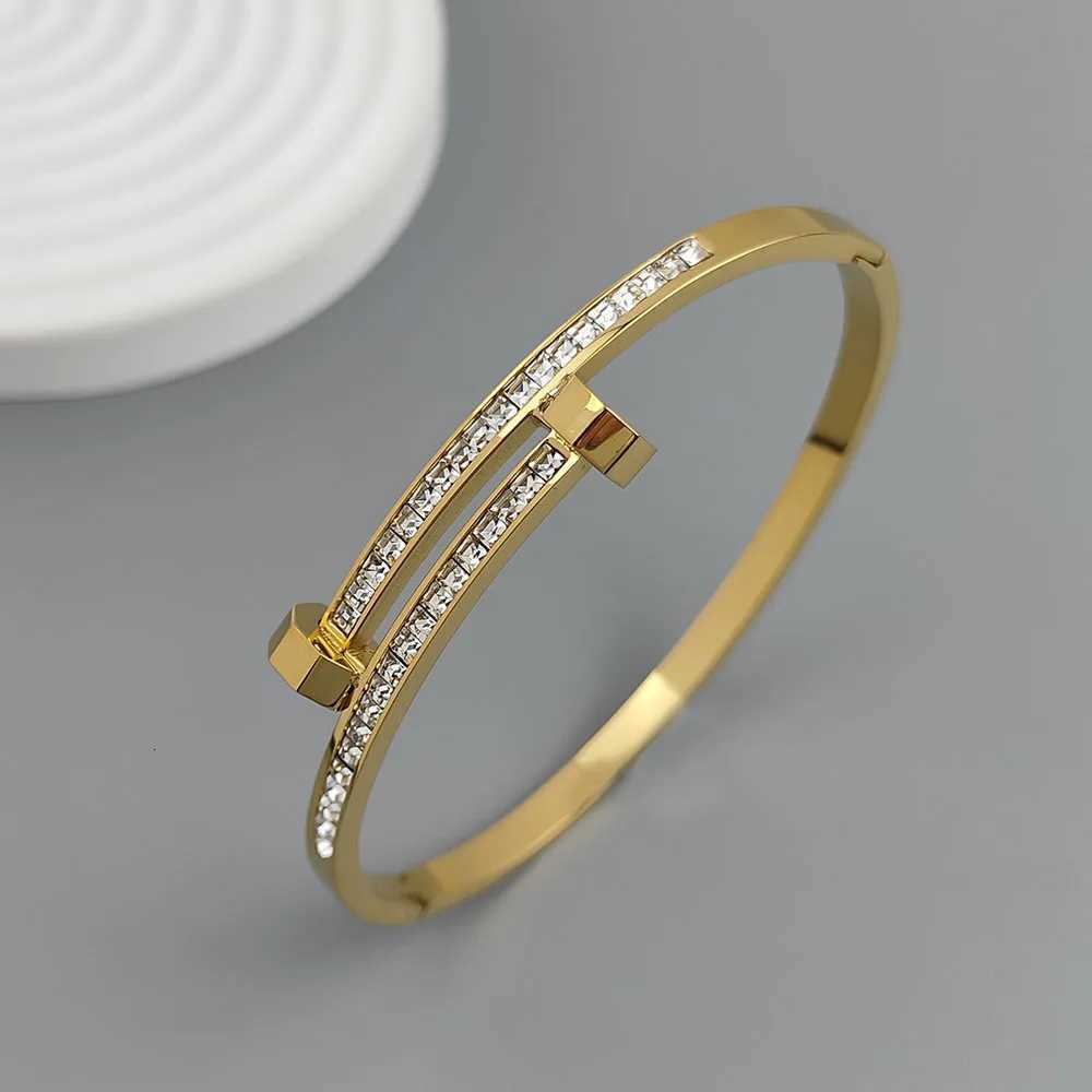 CheAP luxury double headed stainlESS steel gold-plated womens zircon bangle Thanksgiving Christmas and New Year gifts M251217