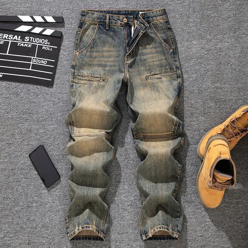 WOZK New style jeans men's pants slim fit high stretch denim leggings men's clothing versatile spring big pocket fashion designer jeans retr