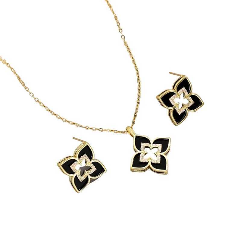 LENNIK Set New 4-leaf Flower Necklace Earrings Dainty Versatile 2-Piece Party/Dating Highlight Limited Offer G251217