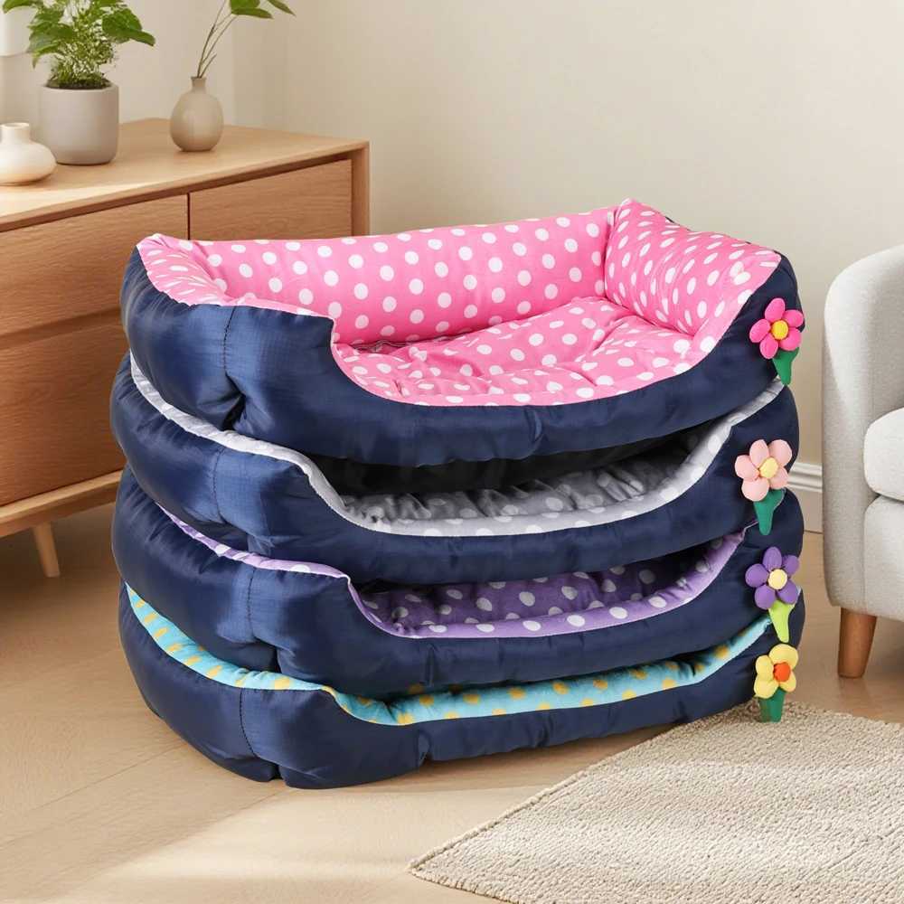 Square Elastic Puppy Mattress Spot Small Dog Bed All Season Flower Soft Small Sofa Kennel for Medium Pet Bed House Accessories M251217