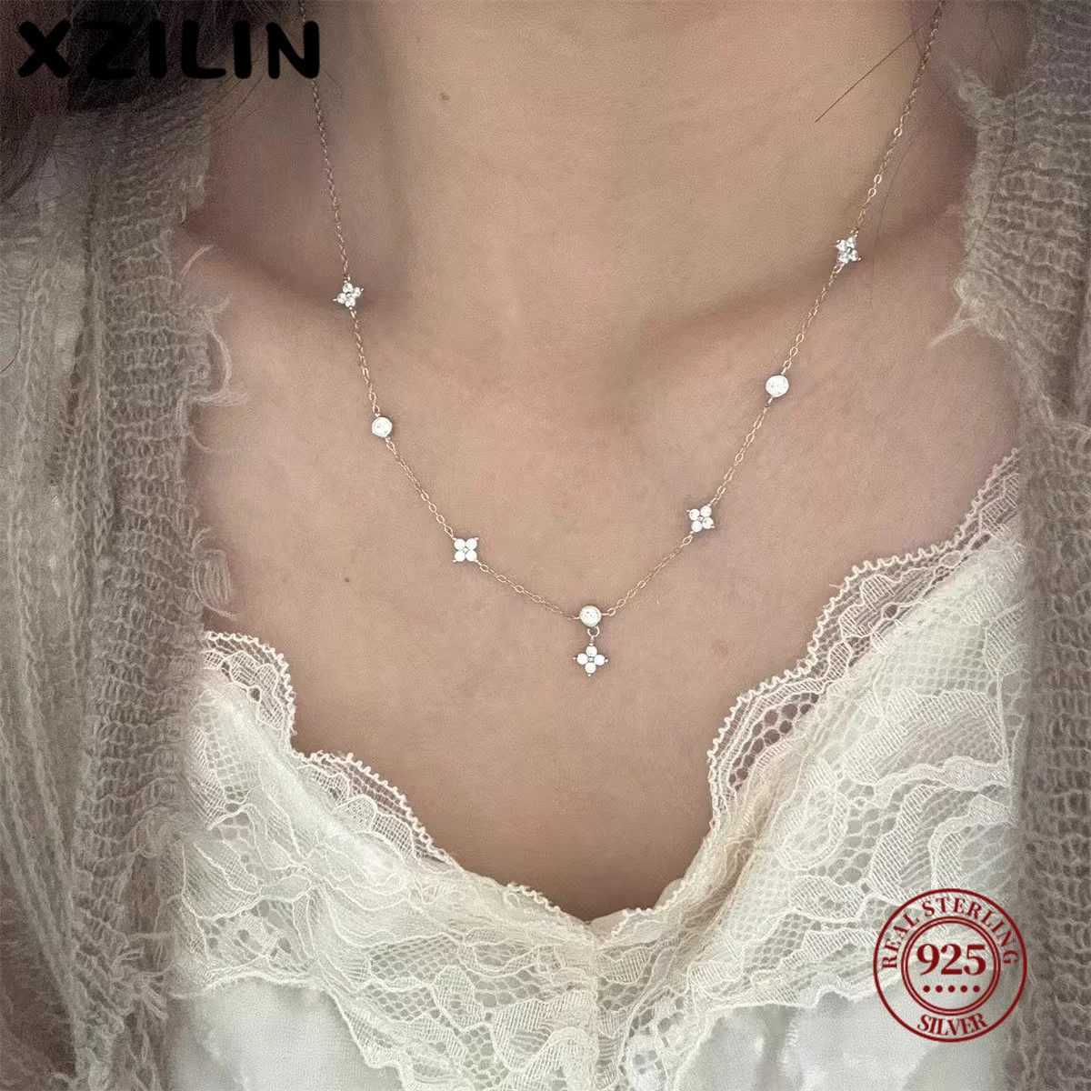 XZiLin 925 Sterling Silver Inlaid Zircon Flower Necklace for women Exquisite Sweet Wedding Jewelry Accessories Gifts G251217