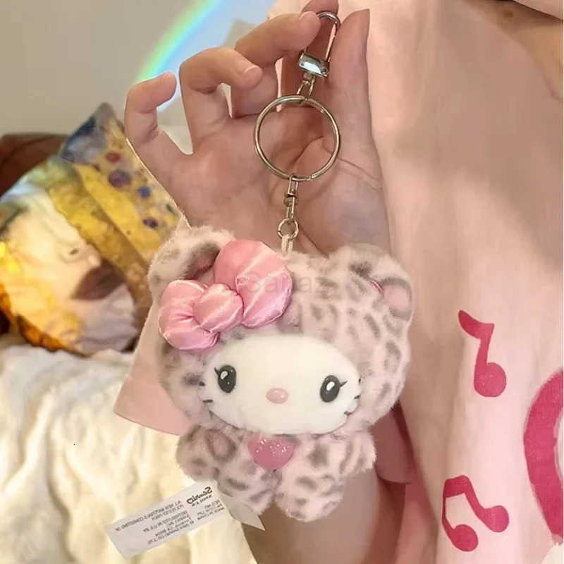 Sanrio Hello Kitty Kuromi Leopard Print Bear Series Plush Doll Pendant Keychain Cartoon Backpack Plushs Pendant Toys Kid Gifts H251217