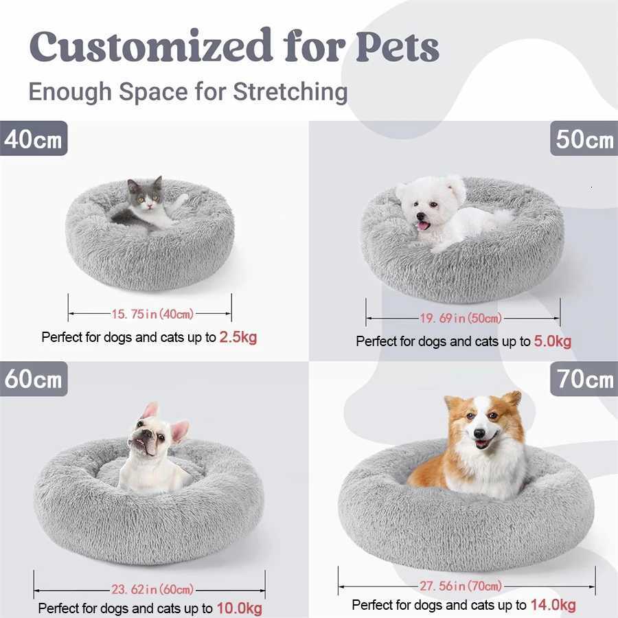 Soft Long Plush Cat House Beds dog Calm Warm Faux Fur Bed Donut Round Comfortable Sleeping Bed Washable for Small Medium Dog Cat M251217
