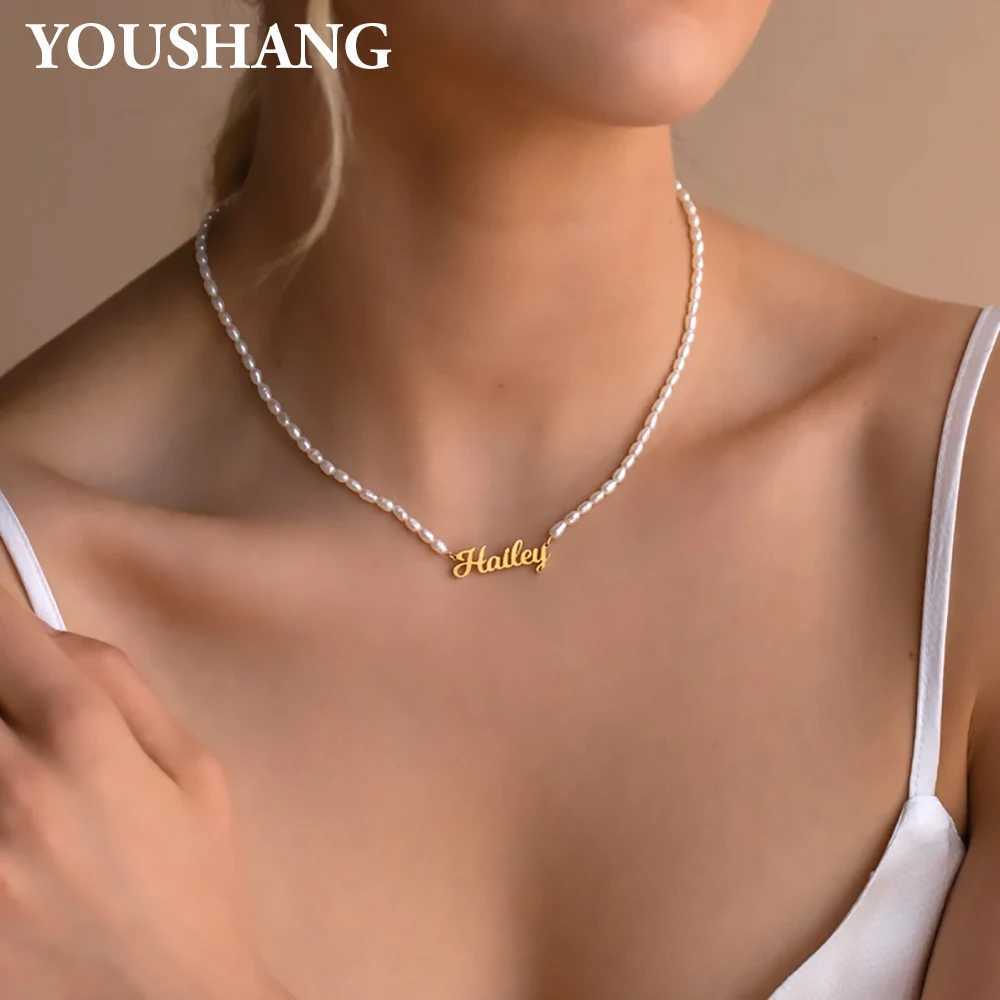 YOUSHANG Fashionable Customized Name Pearl Beaded Pendant Necklace for Ladies Stainless Steel Personalized Engraved Jewelry Gift G251217