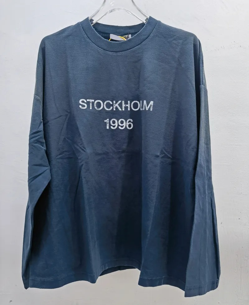 26SS Europe Oversize Letter Print Washed Vintage Tee Long Sleeve Designer essential sweatshirt Casual Fashion Skateboard Men Women Graphic T-shirt