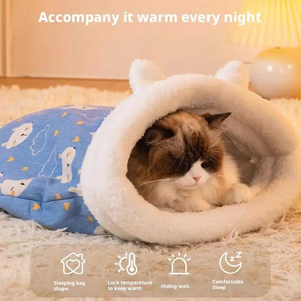 Self Warming Cat Bed Soft Plush Cat Winter Sleeping Bag Cat Sleeping Bag for Indoor Cats Cute Pet Small Puppy Pet Nest Bed M251217